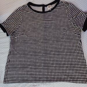 Anne Klein Women's Blouse Plus Size 2X Geo Stretch Black & White Dot Shirt